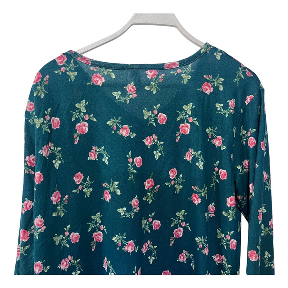 FLORA NIKROOZ WOMENS MEDIUM FLORAL PRINTED SWEATER-KNIT PAJAMA TOP ONLY GREEN - Picture 6 of 10